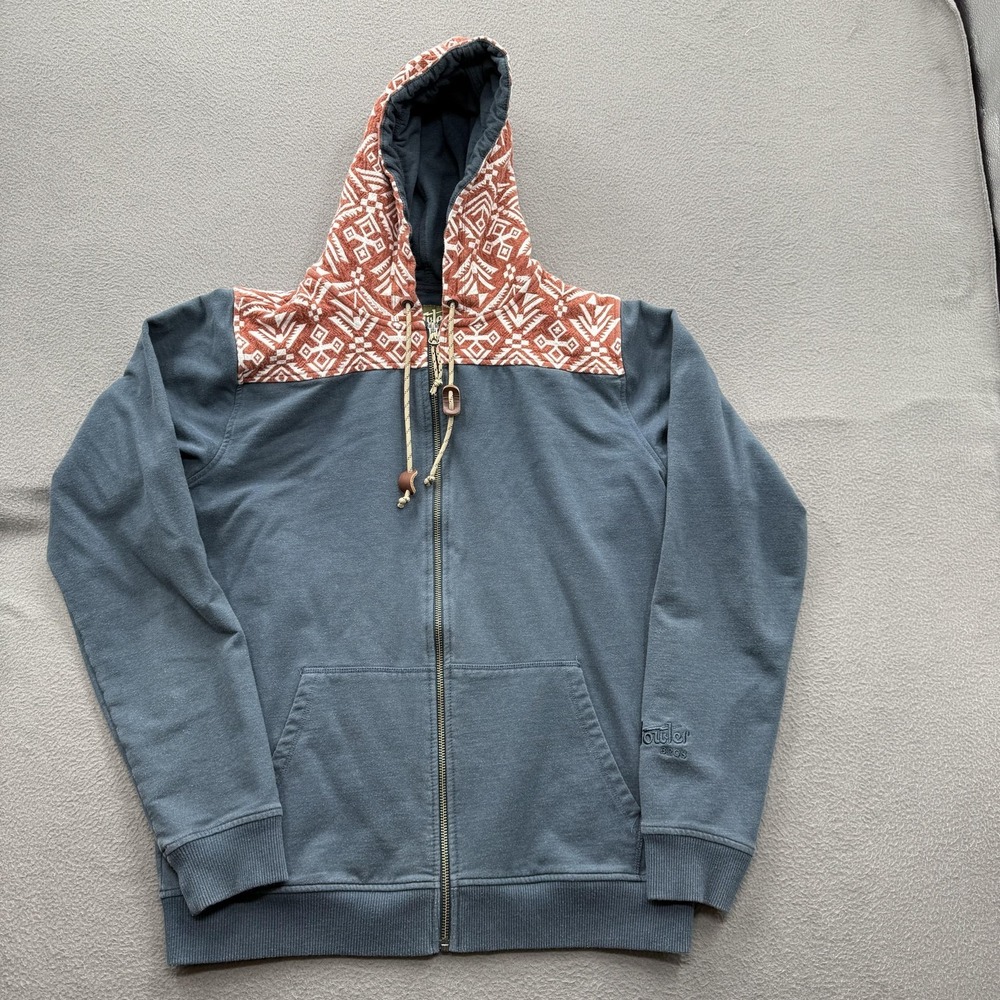 Howler‎ Bros Hoodie Mens Medium Blue Full Zip Fleece Sweatshirt Aztec Hood